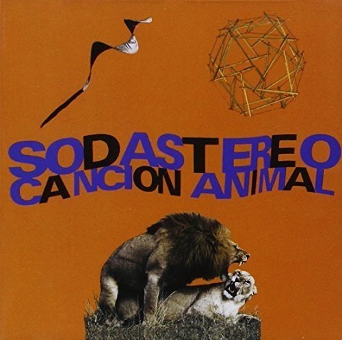AlbumLions mating below the text Soda Stereo Cancion Animal on an orange background.
