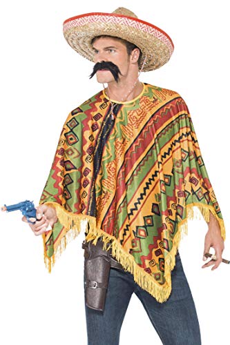 Smiffys Poncho, Moustache, Orange, One Size