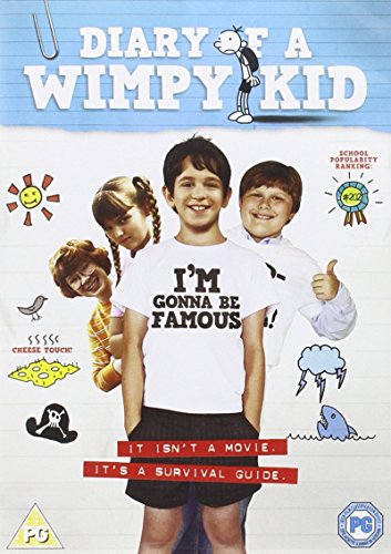 Diary of a Wimpy Kid" DVD cover with a boy and doodles.