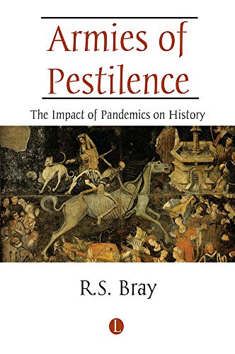 Book cover depicting a medieval plague scene with figures and skeletons.
