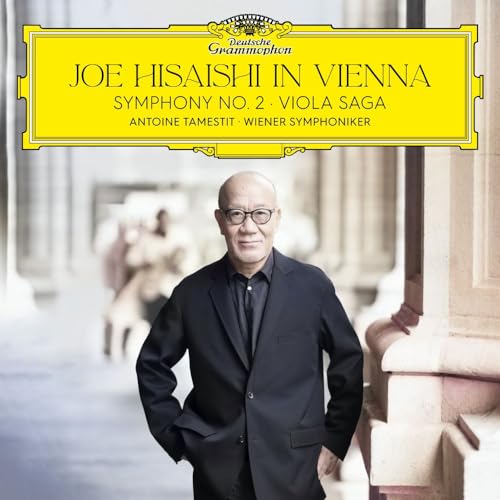 CD cover featuring composer Joe Hisaishi in Vienna, with classical architecture.