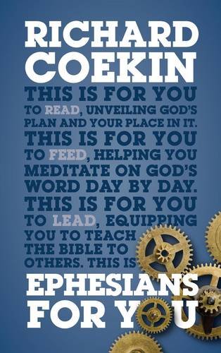 Book cover with white text, gears, and the title "Ephesians for You" visible.