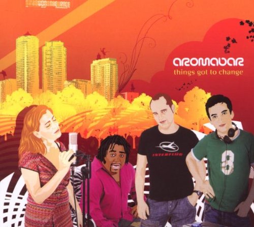 CD cover with illustrated cityscape, people, and text “things got to change”.