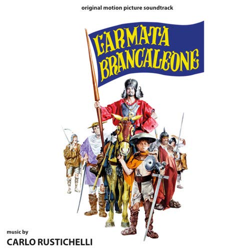 L'armata Brancaleone" vinyl cover art: medieval soldiers with a flag.
