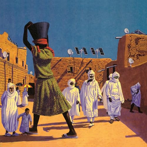Album cover: figures in robes walk through a desert townscape.