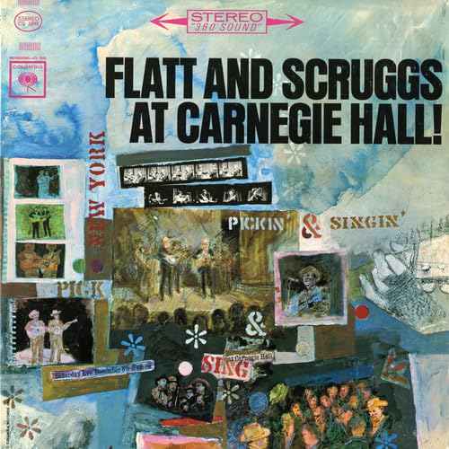 Album cover for Flatt & Scruggs at Carnegie Hall, collage style.