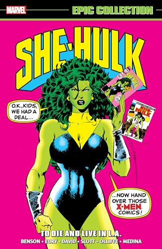 She-Hulk comic book cover featuring the green superhero in a blue suit.