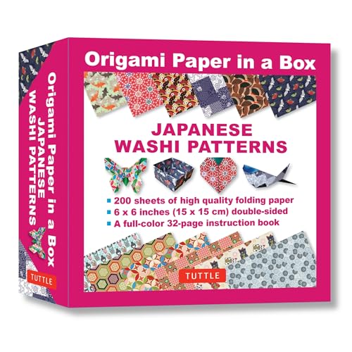 Origami Paper in a Box - Japanese Washi Patterns : 200 Sheets of Tuttle Origami Paper: 6x6 Inch Origami Paper Printed with 12 Different Patterns: 32-page Instructional Book of 10 Projects