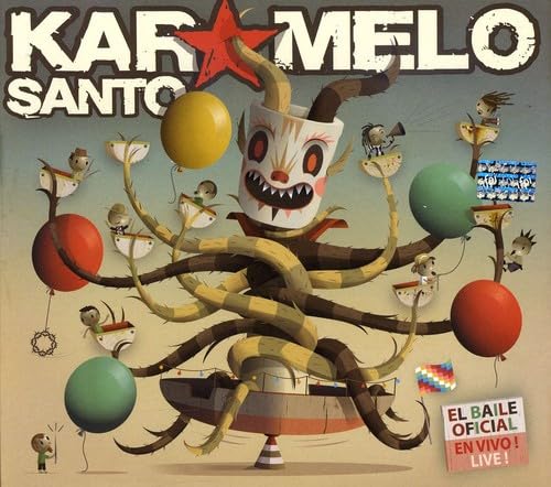CD cover for Karamelo Santo’s “El Baile Oficial (en Vivo)” with colorful illustration.