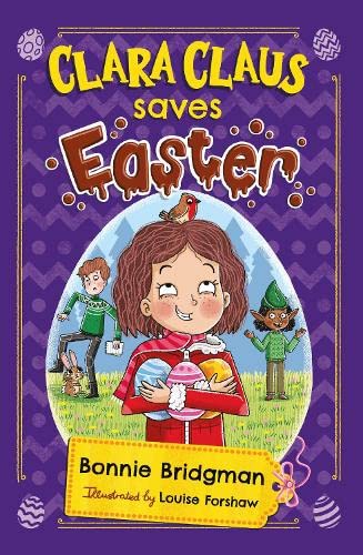 Book cover illustration featuring a girl holding Easter eggs with a bird and friends.