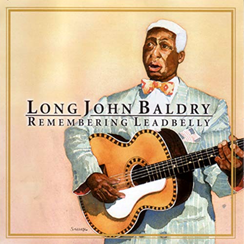 Painting of Long John Baldry with a guitar, album cover for “Remembering Leadbelly.”