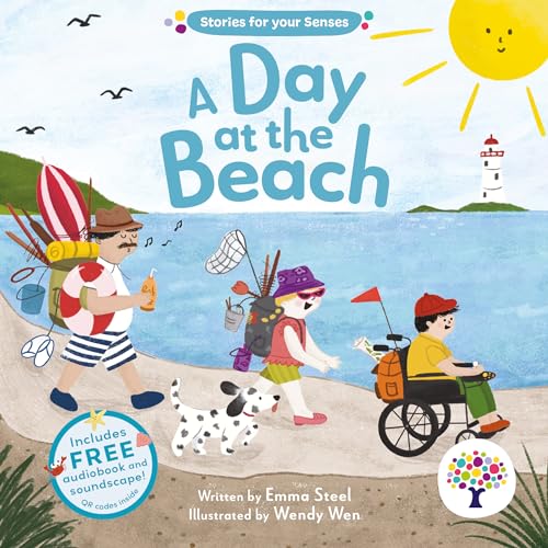 Colourful illustration of people having fun at a beach on a sunny day.