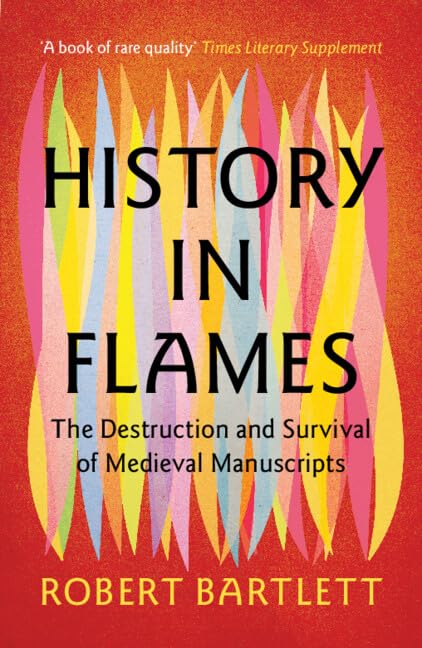 Book cover with title History in Flames over a background of colorful vertical flames.