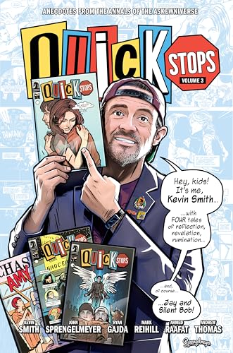 “Quick Stops Volume 3” book cover featuring Kevin Smith and comic books.