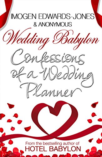 Book cover: "Wedding Babylon" with red heart and rose petal decorations.