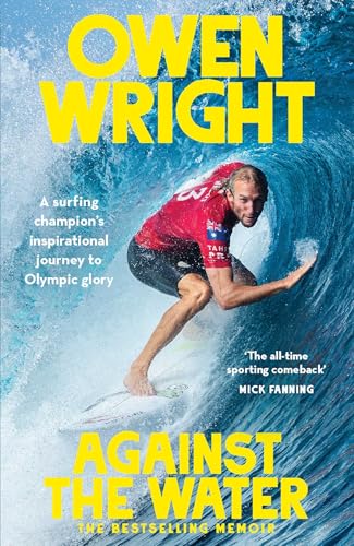 Surfer Owen Wright riding a large wave, book cover with title text.