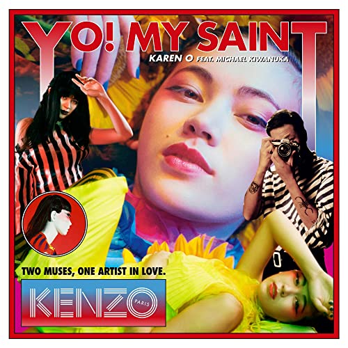 Record cover featuring Karen O and Michael Kiwanuka with vibrant, layered imagery.