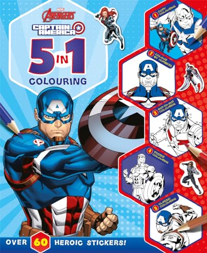Marvel Avengers Captain America: 5 in 1 Colouring (With dot-to-dot, colour-by-numbers, copy colouring, and more!)