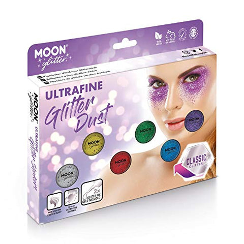 Classic Ultrafine Glitter Dust by Moon Glitter - Boxset - Cosmetic Festival Makeup Glitter for Face, Body, Nails, Hair, Lips - 5g