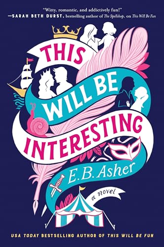 Book cover with illustrated ribbons, figures, and whimsical objects.