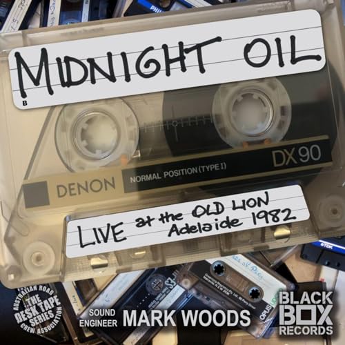 Midnight Oil cassette tape cover for "Live At The Old Lion, Adelaide 1982".
