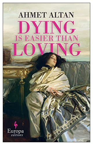 Book cover: a reclining woman draped in fabric, titled “Dying is Easier than Loving.”