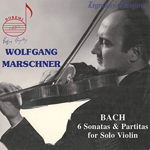 CD cover featuring violinist Wolfgang Marschner and text “Bach 6 Sonatas & Partitas”.