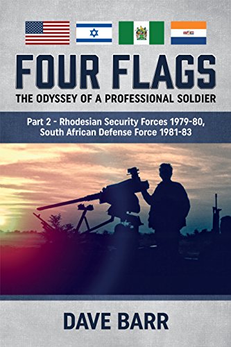 Book cover with flags, soldier silhouette, and title "Four Flags" by Dave Barr.