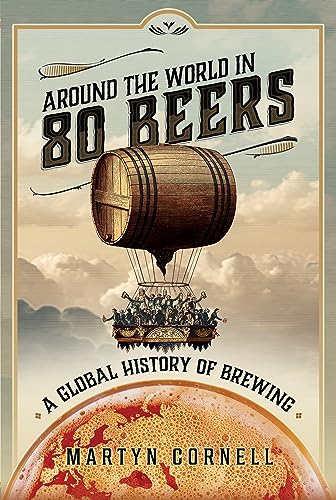 Book with colorful illustrations, globe, and beer elements on the cover, hardcover or paperback.