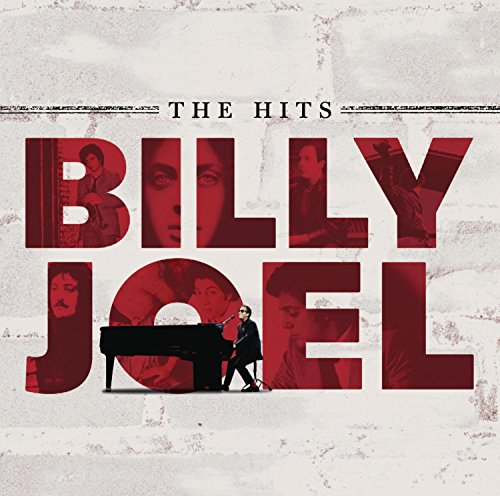 Album cover for Billy Joel's The Hits featuringH featuringS featuring red typography and photos.