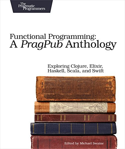 Book cover for "Functional Programming: A PragPub Anthology" with stacked books.