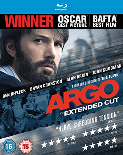 Argo" Blu-ray cover featuring Ben Affleck, filmstrip, and award logos.