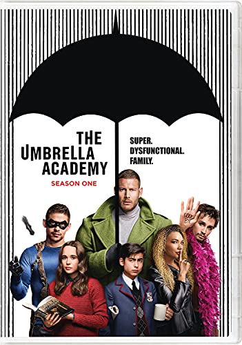 DVD cover for "The Umbrella Academy" Season One, featuring the cast.