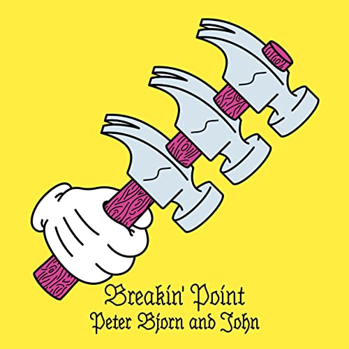 Yellow album cover with cartoon hand holding crossed hammers and text.