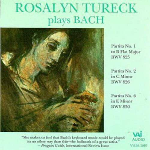 CD cover: portrait of a woman playing a keyboard, text details Bach pieces.