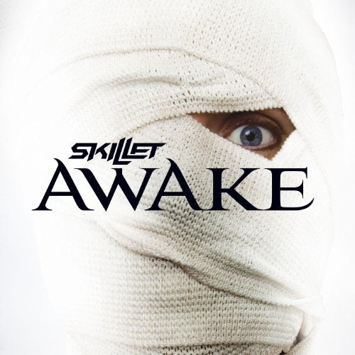 Album cover for Skillet's "Awake" featuring a bandaged face with one visible eye.