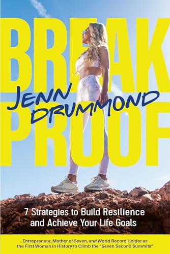 Book cover: "BreakProof" by Jenn Drummond, woman standing on rocky terrain.