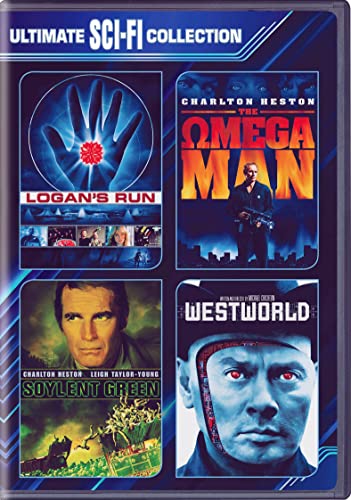DVD cover featuring film stills from sci-fi movies like "Logan's Run" and "Westworld.