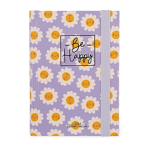 Legami - Small 12 Month Photo Agenda from January 2024 to December 2024, Elastic Closure, Monthly Planner January 2025, Final Pocket, Address Book, 9.5x13.5 cm, Daisy Theme
