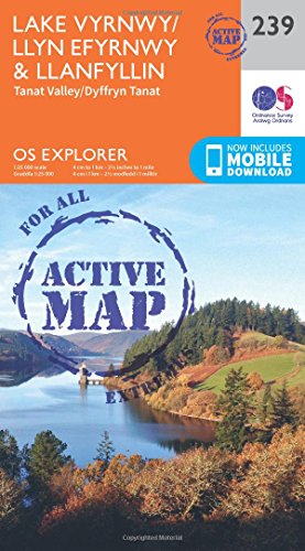OS Explorer Map Active (239) Lake Vyrnwy and Llanfyllin, Tanat valley