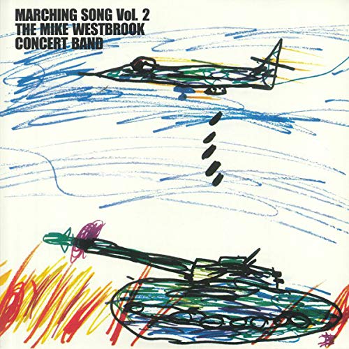 Album cover with illustrated jet and tank against a blue and orange sky.
