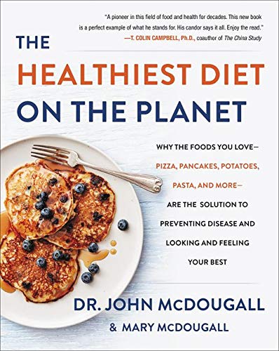 Book cover featuring pancakes with blueberries, titled "The Healthiest Diet on the Planet.