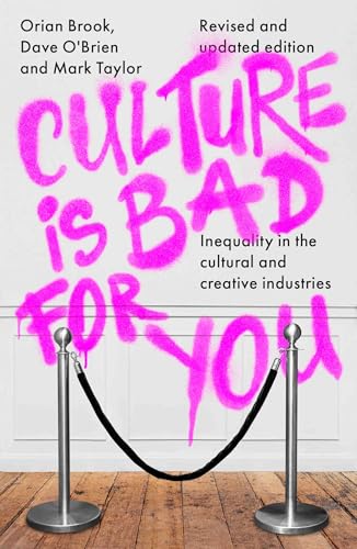 Book cover with pink spray-painted text and stanchions on a wooden floor.