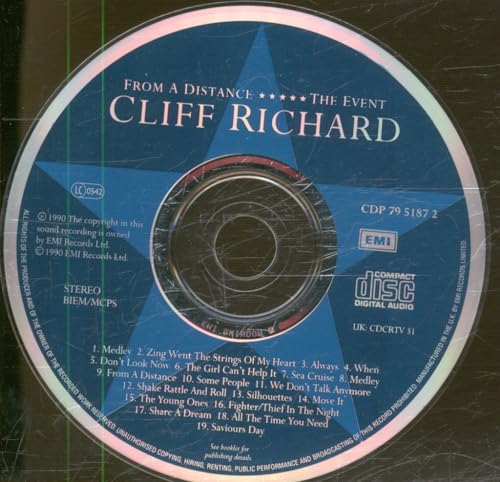 Cliff Richard's "From A Distance" CD, blue with a central star design.