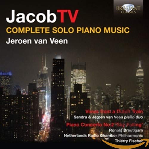 CD cover for Jacob Ter Veldhuis' complete solo piano music, city skyline.