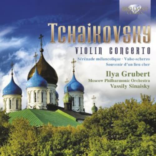 CD cover featuring Russian Orthodox churches and text "Tchaikovsky Violin Concerto".