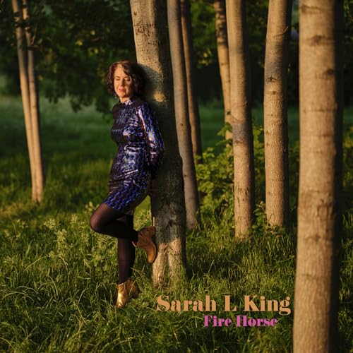 Sarah L. King album cover, woman leaning against birch trees.