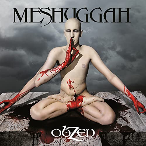 Album cover for Meshuggah’s Obzen, featuring a bloodied figure in a lotus position.
