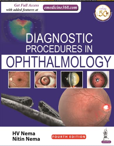 Book cover: “Diagnostic Procedures in Ophthalmology” with eye imagery.