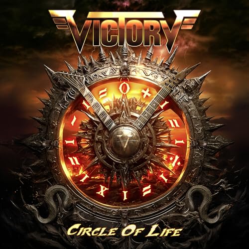 Heavy metal album cover: ornate clock face with guitar and snakes.